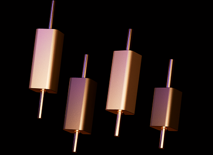 3D glowing candlestick charts illustrating deep liquidity and real-time execution for decentralized trading