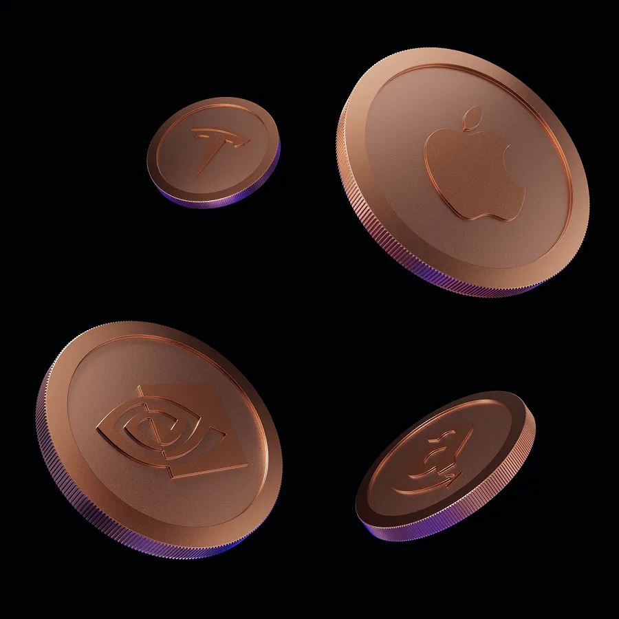 Dark metallic tokens representing 24/7 global onchain market access